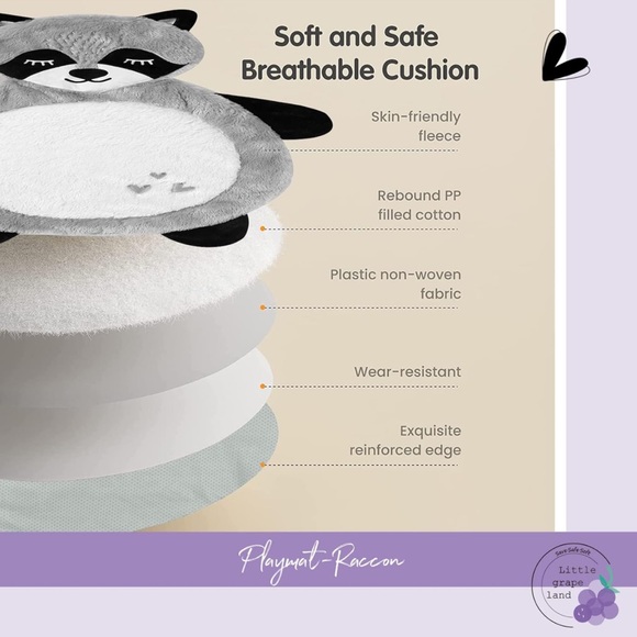 LITTLE GRAPE LAND Baby Play Mat For Tummy Time (RACCOON) - Picture 4 of 6